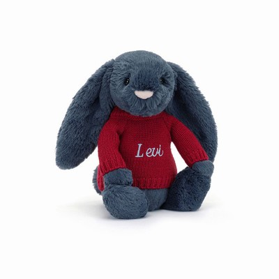 Jellycat Bashful Navy Bunny with Red Jumper UK | 04321XBDO